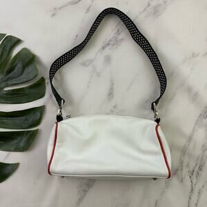 Donald J Pliner Vintage Y2k Purse Bag White Leather Stud Trim Square Emo